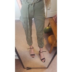 High rise waist olive green khaki cargo  joggers